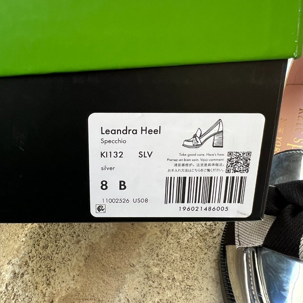 Kate Spade Leandra Heel Loafers Silver Mirror 8 M NEW NWT - Picture 2 of 10